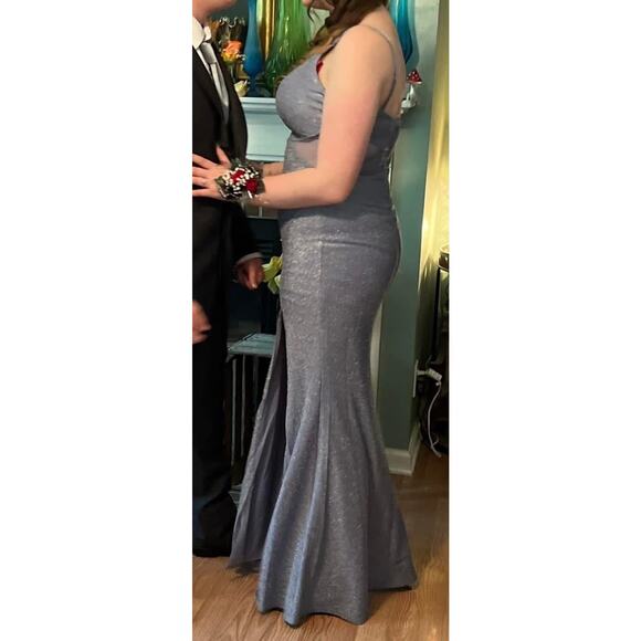 Light Blue Sparkle Prom Dress Formal Sz 10 V-neck Side Slit Maxi 90s Y2K Style - Picture 8 of 14